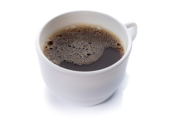 Fresh black coffee on white porcelin cup