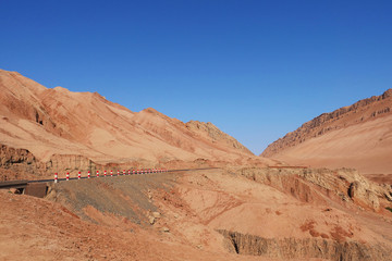 Fototapeta na wymiar Nature landscape view of the Flaming Mountain Valley in Turpan Xinjiang Province China.