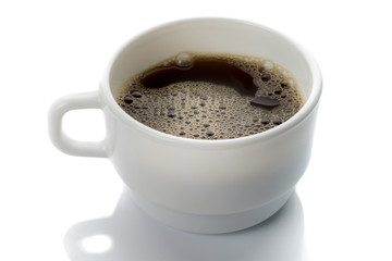 Fresh black coffee on white porcelin cup
