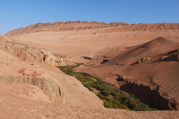 Nature landscape view of the Flaming Mountain Valley in Turpan Xinjiang Province China.