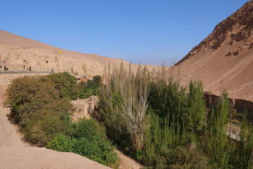 Landscape view of The Bezeklik Thousand Buddha Caves in Turpan Xinjiang Province China.