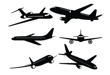 Fotobehang Set of airplanes silhouettes. Plane icon on white background, airplane vector Illustration © Graficriver