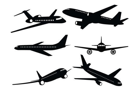 Set of airplanes silhouettes. Plane icon on white background, airplane vector Illustration