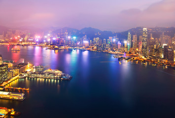 Fototapeta na wymiar Panorama view Hong Kong downtown at sunset
