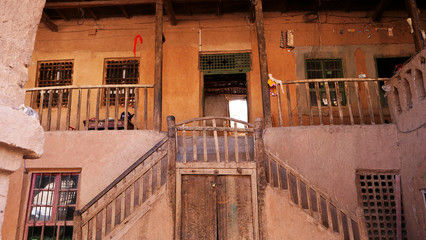 Ancient traditional residential old house interior in Tuyoq village valley inTurpan Xinjiang Province China.