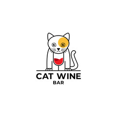 Cat Wine Logo Vector Icon Illustration