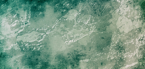 Distressed blue green and gray background with white marbled grunge texture in old vintage wall design with cracks and wrinkled lines
