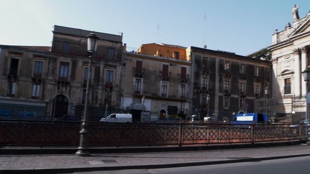 View of the San Biagio church and the Roman ruins in Stesicoro square, Catania