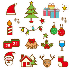 Set of Christmas element vector illustration such as gift box, jingle bell and more, isolated on white background 