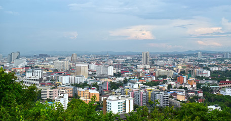 Look from the high, see the city in the city that is full of tall buildings and the sea. Beautiful, comfortable view