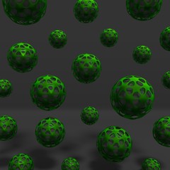Set of spheres 3d abstract background green and black
