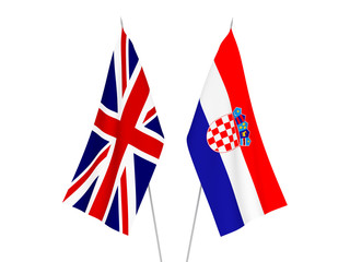 Obraz na płótnie Canvas National fabric flags of Great Britain and Croatia isolated on white background. 3d rendering illustration.
