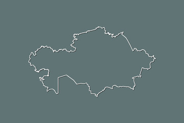 Kazakhstan vector map with single border line boundary using white color on dark background illustration