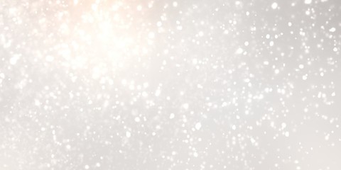 Snow light fluffy abstract texture. Bright shiny silver beige blur background. Winter nature empty template.