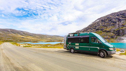Fototapeta na wymiar Camper car in norwegian mountains