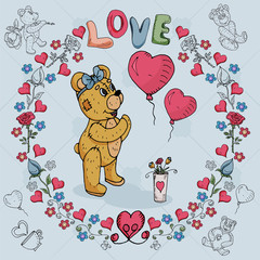 illustration 3 of Teddy bears boy and girl on the theme of love and Valentines day in the style of childrens Doodle