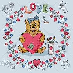 illustration 6 of Teddy bears boy and girl on the theme of love and Valentines day in the style of childrens Doodle