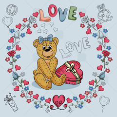 illustration 5 of Teddy bears boy and girl on the theme of love and Valentines day in the style of childrens Doodle