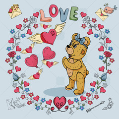 illustration 10 of Teddy bears boy and girl on the theme of love and Valentines day in the style of childrens Doodle