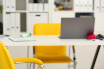 Empty workplace in office closeup or head hunter profession modern solution