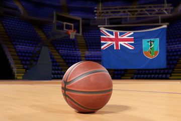 Montserrat flag and basketball on Court Floor