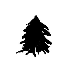 Fir tree silhouettes. Black grunge Christmas tree. Watercolor spruce isolated on white background. Vector illustration.