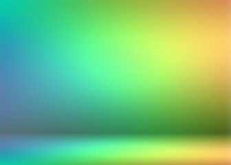 Green yellow blue transition gradient defocused 3d background. Vibrant iridescent natural tints. Amazing studio template. Fantastic abstract illustration.