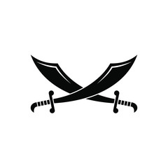 Arabic crossed scimitar swords logo template with simple vector symbol in flat design monogram illustration