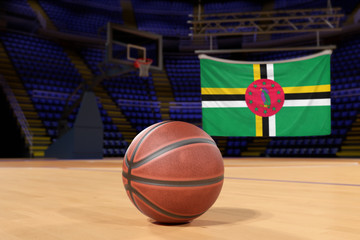 Dominica flag and basketball on Court Floor