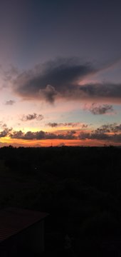 sunset over city