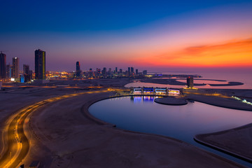 Beautiful Bahrain skyline during sunset.