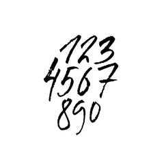 Set of grunge handdrawn numbers. Modern dry brush lettering. Vector illustration.
