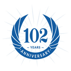 102nd years anniversary celebration design. One hundred and two years logotype. Vector and illustration.