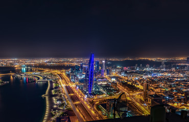 Aerial view of Bahrain skyline and newly constructed areas in Manama, Bahrain
