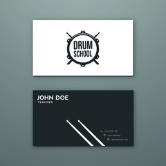 Drum school or drum lessons creative business card template. Visiting card. Vector illustration design.