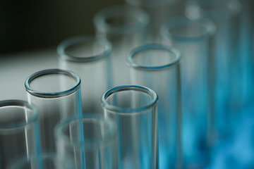 Test tube of glass overflows new liquid solution potassium blue conducts an analysis reaction takes...