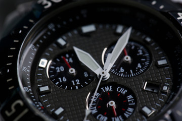 Fashionable modern wrist business watch shop closeup
