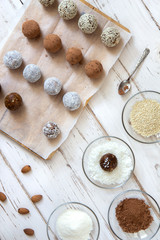 Cooking energy balls on a white background