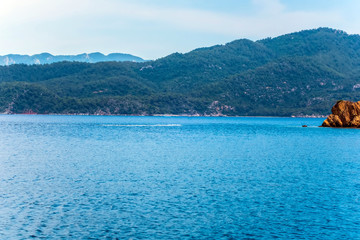 Obraz premium Panoramic island view on amazing bay Ionian Sea