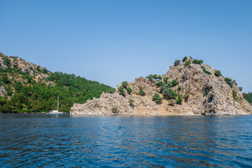 green island with hills Aegean Sea near Marmaris, Turkey