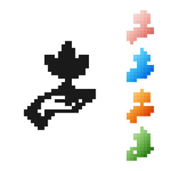 Black Plant in hand of environmental protection icon isolated on white background. Seed and seedling. Planting sapling. Ecology concept. Set icons colorful. Vector Illustration