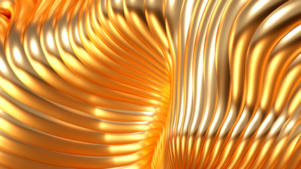 Luxury golden metal background with lines. 3d illustration, 3d rendering.