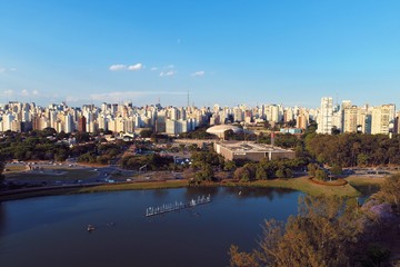 Aerial view of Ibirapuera's Park in the beautiful day, Sao Paulo Brazil. Great landscape. 