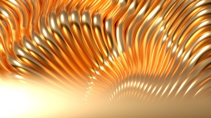 Luxury golden metal background with lines. 3d illustration, 3d rendering.