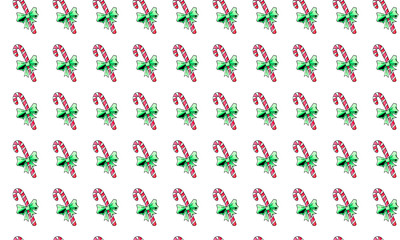 Watercolor candy cane, sweets, lollipop seamless hand drawn pattern. New year and Christmas backgrounds and texture. Seamless color pattern for greeting cards, paper, fabric, calendars, prints