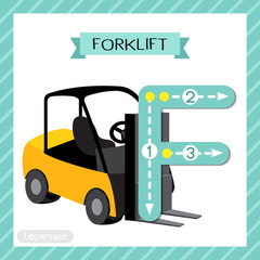 Letter F uppercase tracing. Forklift