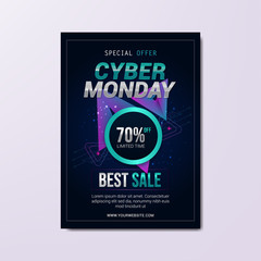cyber monday best sale flyer template, modern techno design background vector
