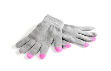 Gloves to use the touch screens. Close up. Isolated on white background