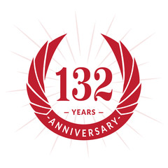 132nd years anniversary celebration design. One hundred and thirty-two years logotype. Vector and illustration.