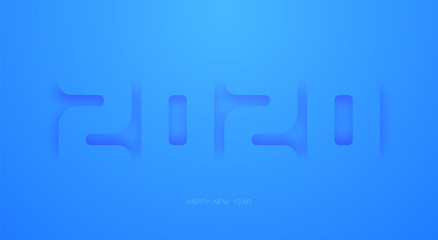 Simple Christmas background. 2020. Paper style cut out layers with shadows. In shades of blue. For the screensaver. Trend.